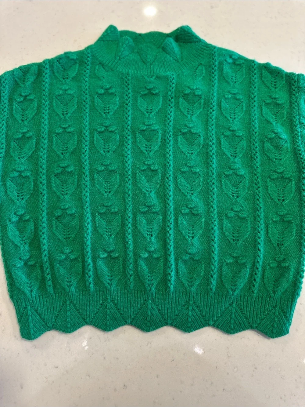 NWOT Cider Green Scalloped Pullover Sweater Size Small Knit Cotton Colorful